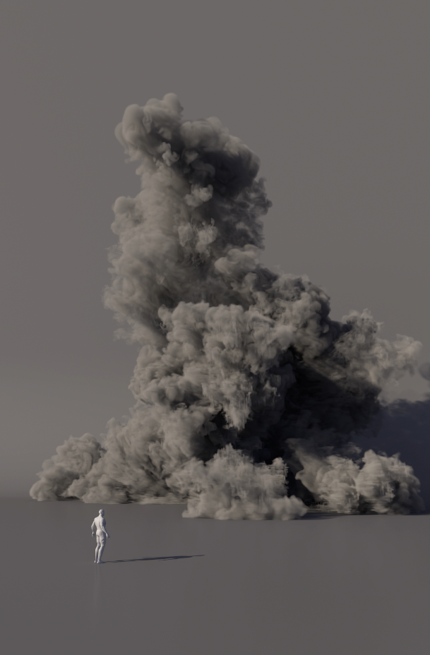 scale of the human figure to the massive blast